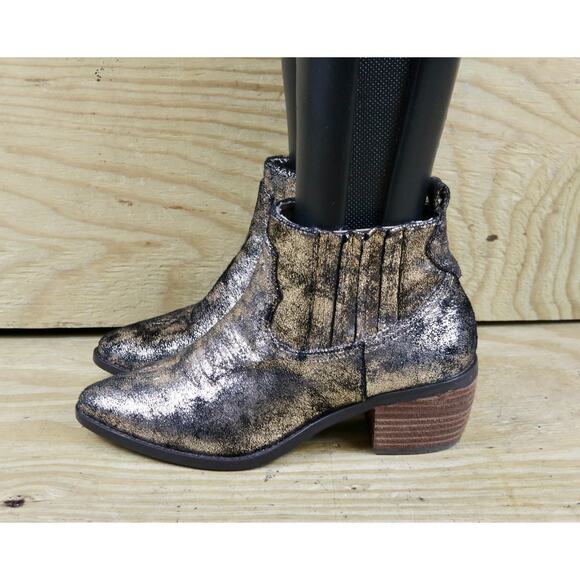 Band of Gypsies Boots Womens 7 Black Gold Metallic Borderline Ankle Western - Picture 1 of 8
